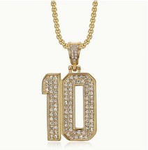 Baseball 14K Gold Plated Iced CZ Number Pendant Chain 24&quot; Drip Necklace #10 - $22.76