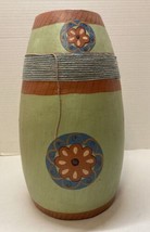 Terra Cotta Southwest Style Handpainted Floral Vase 12&quot; - £11.98 GBP