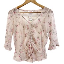 Bongo Mesh Ruched Floral Top Jrs Large Whimsigoth Coquette Boho Festival Fairy - $17.99