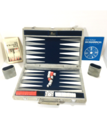 Vtg Skor-Mor Backgammon Set White blue &amp; Grey Leather Briefcase W/Book &amp;... - €36,16 EUR