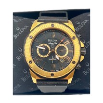 Bulova Men&#39;s Watch 96B104 Marine Star Gold Black Dial Black Rubber Strap - $215.00