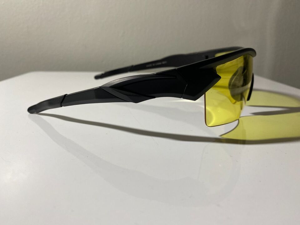 men&#39;s cycling style sunglasses with black frame and yellow lenses - $9.50