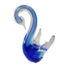 Cobalt Blue Glass Swan Figurine Hand-blown 6&quot; Decorative Paperweight Clear Edges - £11.56 GBP