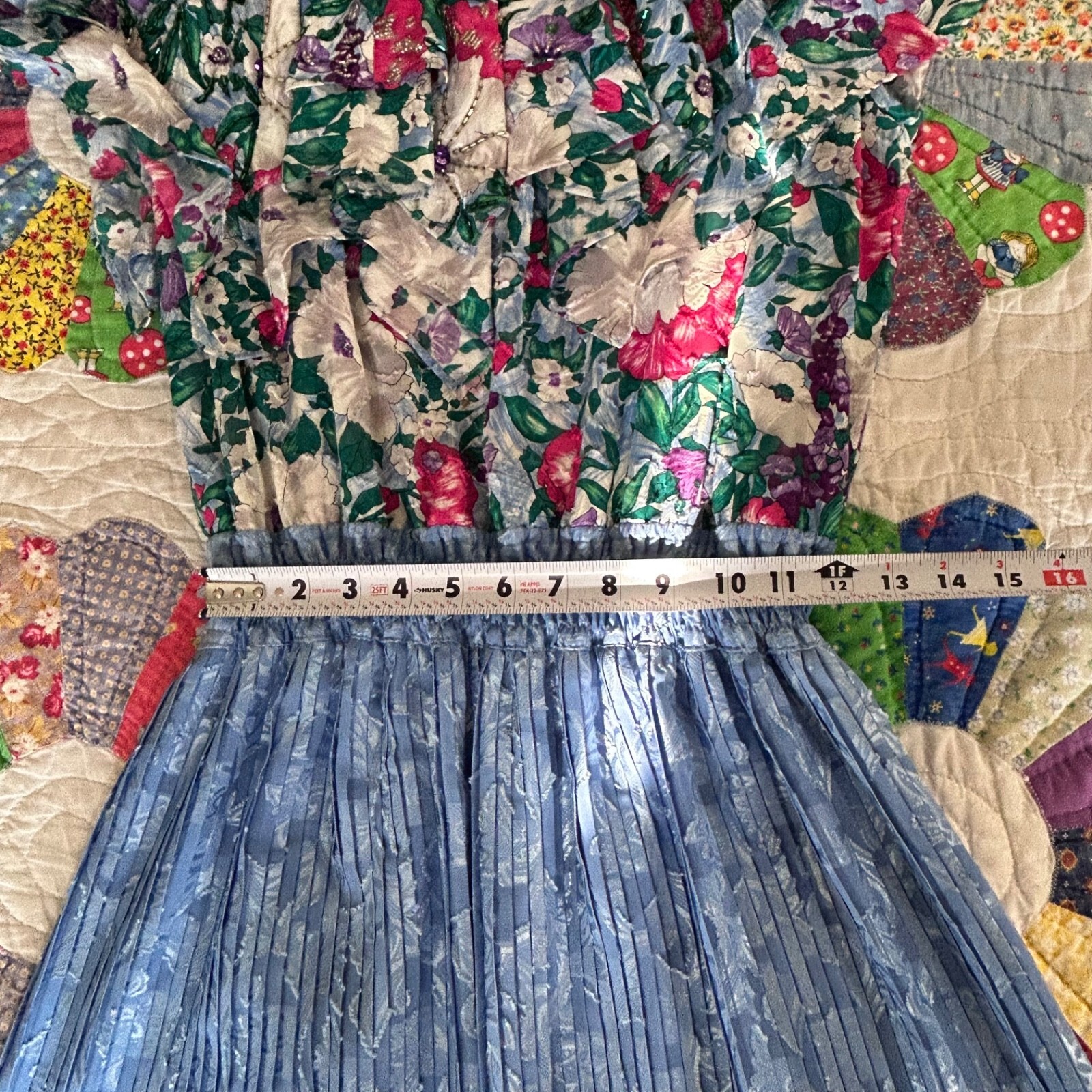 Vintage Diane Freis Georgette Maxi Dress Smocked Waist floral ruffle Beaded Item image 8
