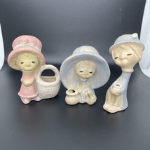 1960s UCTCI Poppet Trixie Ceramic Girl Figurines Lot Of 3 Basket Planters Kitsch - £40.35 GBP