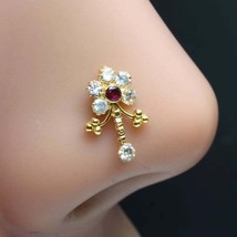 Cute Gold Plated Indian Nose Stud Pink White CZ Twisted nose ring 20g - £11.91 GBP