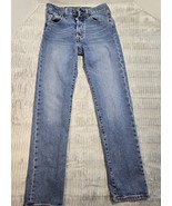 Levis Jeans Blue Straight Leg Button Fly Casual Denim Distressed Womens ... - $26.89 CAD