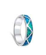 Sterling Silver October Blue Simulated Opal Ring - £42.76 GBP+