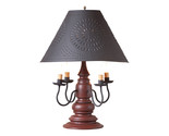 3-Way COLONIAL TABLE LAMP &amp; 17&quot; Punched Tin Shade - Country Red Distress... - £359.41 GBP