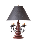3-Way COLONIAL TABLE LAMP &amp; 17&quot; Punched Tin Shade - Country Red Distress... - £360.54 GBP