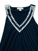 Michael Kors Summer Top Sz M w/ Silver Square Trim V-Neck Night Luxe - £9.99 GBP