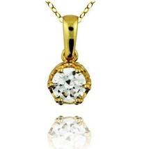 Diamond Alternatives Crown Set Solitaire Pendant Necklace Yellow 14k over 925 SS - £19.57 GBP