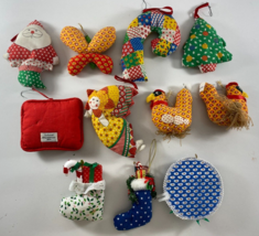 Vintage Lot 11 Schmid Siegel Fabric Christmas Ornaments Calico Patchwork 1980s - £19.32 GBP