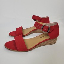 Lucky Brand Red Canvas Riamsee Mini Wedge Heel Sandals Women&#39;s Size 8.5 NEW - £19.43 GBP