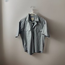 Cabelas Short Sleeved Button Stonewash Canvas Shirt Mens Large Gray Pockets - £11.59 GBP