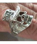 WESTERN SKULL COWBOY HAT W PISTOLS SILVER RING new metal biker BR87 SKEL... - $10.42 CAD