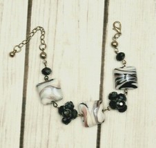 white black zebra stripe square bead beaded bracelet - £6.32 GBP