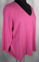 Roaman&#39;s Pink Cotton Long Sleeve V-Neck Top Plus Size 26-28 - $12.99