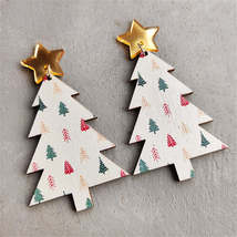 White Wood &amp; Silver-Plated Christmas Tree Drop Earrings - £11.18 GBP