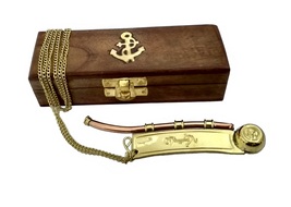 Nautical Vintage Brass/Copper Boatswain Bosun pipe whistle chain with wo... - £17.22 GBP