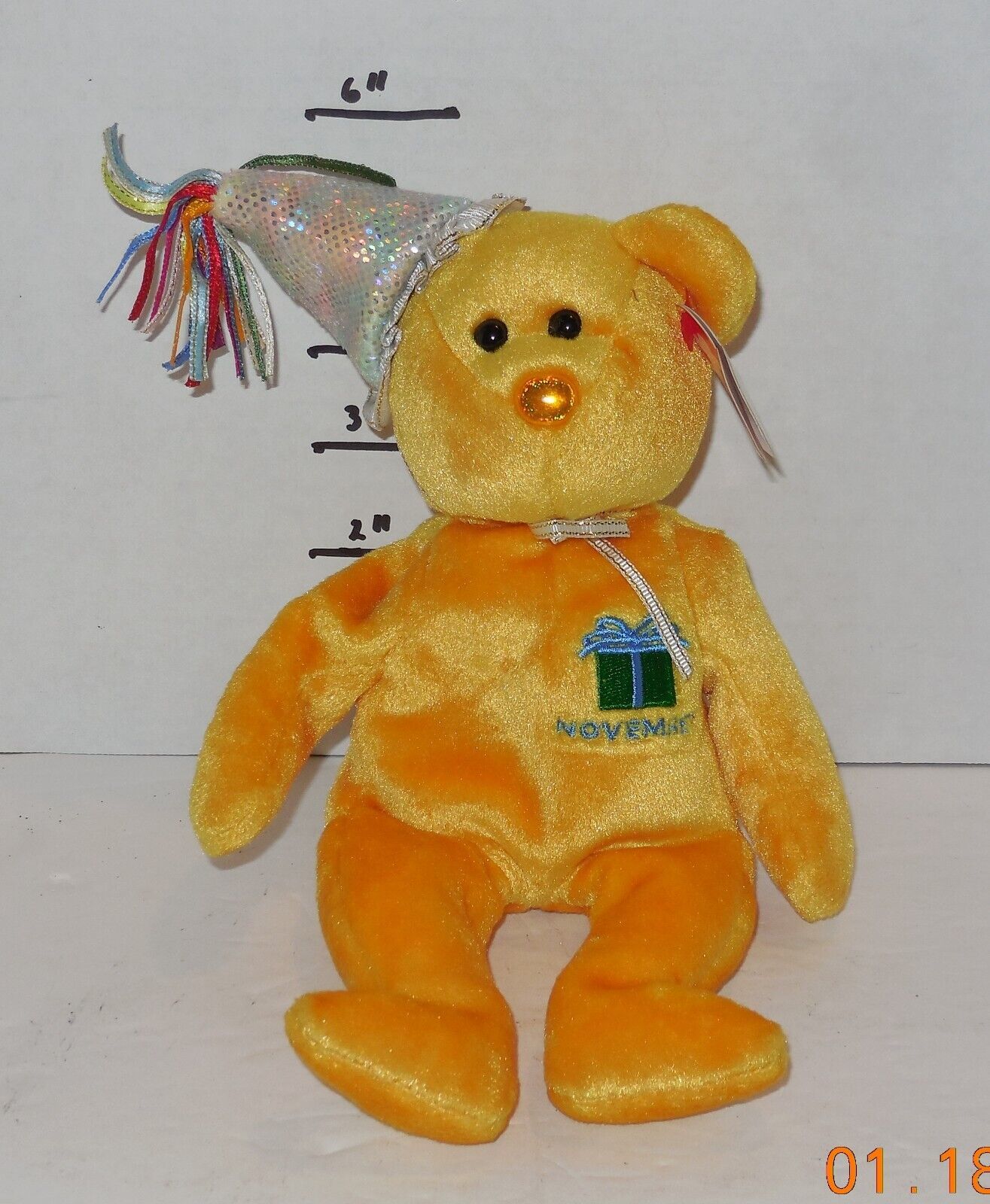 Ty NOVEMBER Birthday Bear 6&quot; Beanie Babies baby plush toy Orange - $9.75