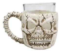 Grinning Skull Drinking Mug 7oz Resin With Glass Cup Insert And Spine Ha... - $472.43 MXN