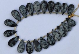 Natural, 20 piece faceted snowflake Obsidian pear briolette gemstone beads 9x18  - £55.93 GBP