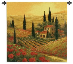 53x53 Poppies Of Toscano Tuscany Italy Floral Vineyard Tapestry Wall Hanging - £142.44 GBP