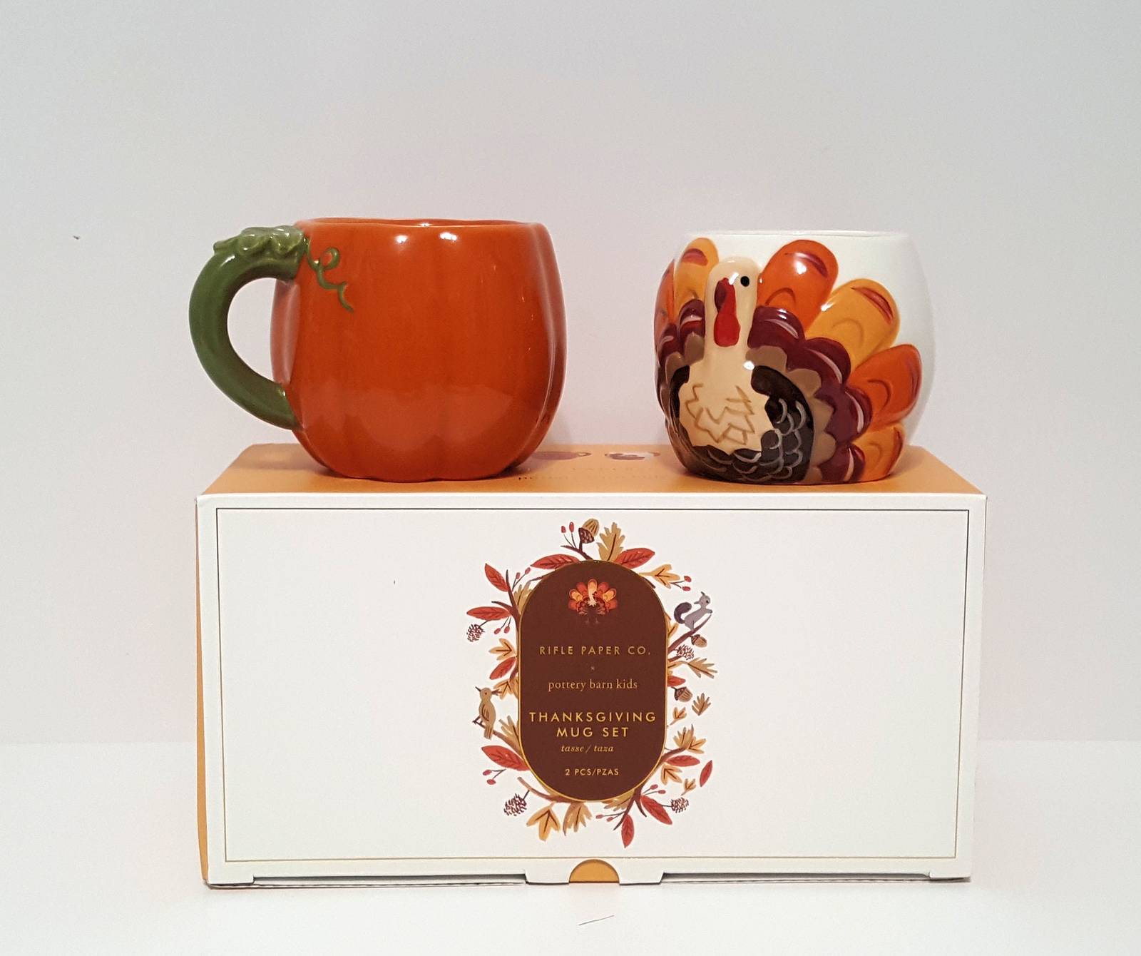 NEW Pottery Barn Kids Set of 2 Rifle Paper Co. Thanksgiving Mugs 10 OZ Stoneware - $87.99