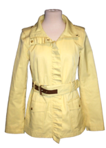 GUESS Women&#39;s Yellow Full Zip Windbreaker Raincoat Jacket Belted Hooded ... - $27.00