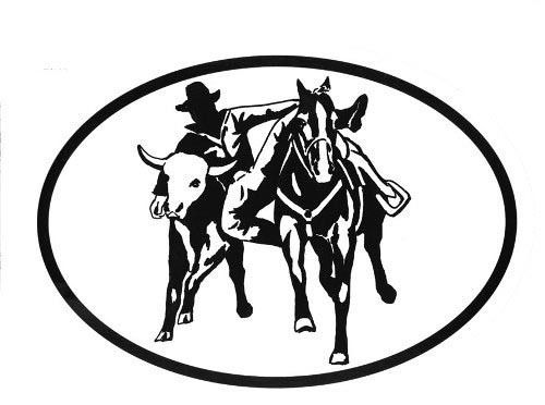 Primary image for Steer Wrestling -Equine Horse Discipline Oval Vinyl Black & White Window Sticker