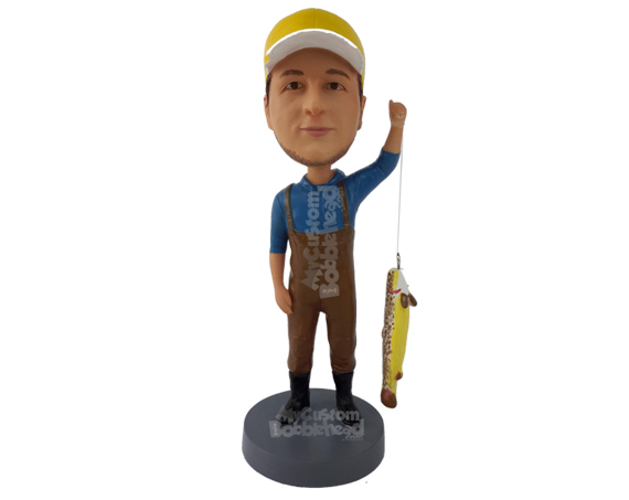Primary image for Custom Bobblehead Fisherman Holding Fish With Hook - Sports & Hobbies Fishing Pe