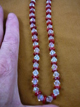 (v30) Austrian crystal RED WHITE Beads bead Necklace JEWELRY beaded hand made - £34.79 GBP