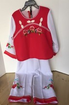 NWOT Striking Chinese Asian Red and White Outfit Floral Detail Child&#39;s S... - $19.79
