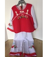 NWOT Striking Chinese Asian Red and White Outfit Floral Detail Child&#39;s S... - £15.56 GBP