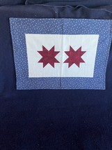 Handmade Pieced Quilt White w Two Red Stars &amp; Blue Border Patriotic Wall... - $14.89