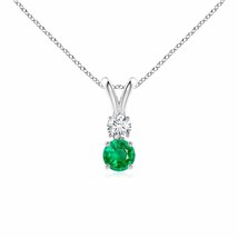 Authenticity Guarantee 
Round Emerald and Diamond Two Stone Pendant in Platinum - £718.57 GBP