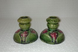 Vintage Brush-McCoy AMARYLLIS Majolica Art Pottery Candlestick Holders - £35.59 GBP