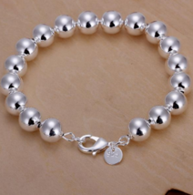 Womens 925 Sterling Silver 10mm Hollow Beaded Balls Light Weight Chain Bracelet - £9.03 GBP