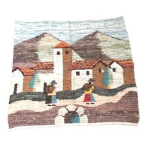 Vintage Peruvian Wool Tapestry Hand Woven ART Wall Hanging 34”X 37” Village Life - £59.92 GBP