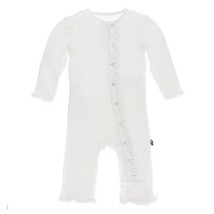 NWT KICKEE PANTS GIRL&#39;S SOLID NATURAL CLASSIC RUFFLE COVERALL WITH SNAPS NB - £15.57 GBP