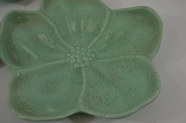 USA Pottery Dogwood Candy Dish Set of 3 Aqua Speckled Vtg 7.5&quot; 6&quot; 5&quot; Trio - £30.79 GBP