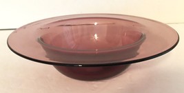 Hand Blown Glass Bowl with Wide Rim Amythest Purple 2&quot;H x 8&quot;W Ground Pon... - £14.05 GBP