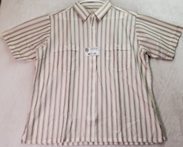 Haband Shirt Men XL Brown Multi Striped Short Sleeve Pocket Collared But... - $16.60