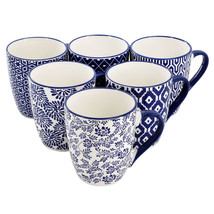 Elama Declan 6 Piece 12 Ounce Assorted Design Stoneware Mug Set in Blue ... - $1,300.63 MXN