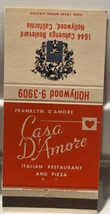 Casa D&#39;AMore Hollywood California Cahuenga Blvd Matchbook Cover - £7.90 GBP