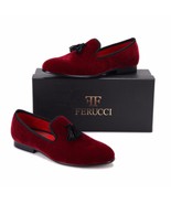 Handmade FERUCCI Burgundy Men Velvet Slippers loafers with Black Tassel - $2,850.83 MXN