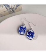 Blue and White Porcelain Hand-Painted Tulip Ceramic Earrings | Retro Chi... - $27.99