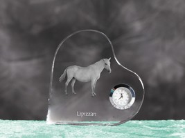 Lipizzan- crystal clock in the shape of a heart with the image of a a horse - $52.99