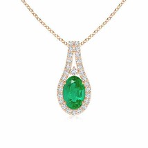 ANGARA Classic Emerald and Diamond Halo Pendant in 14K Solid Gold | 18&quot; Chain - £581.90 GBP